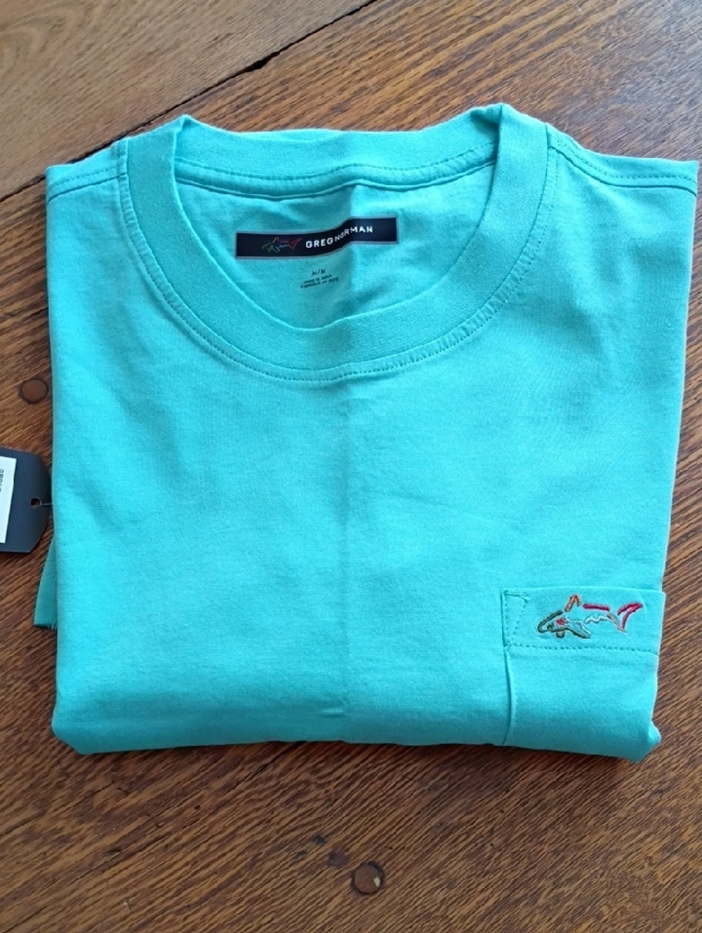 Greg Norman Collection Short Sleeve Tee in Teal with Embroidered Shark